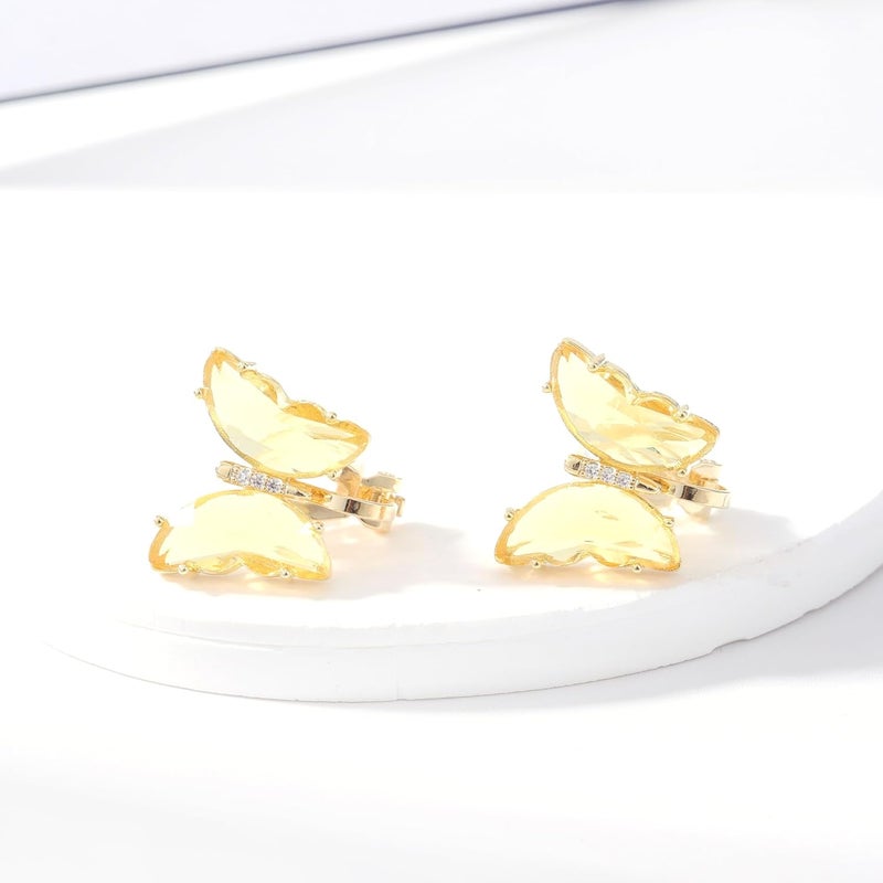 YOQUCOL Butterfly Shape Crystal Clip On Earrings Non Pierced Golden Stud for Women - Image 4